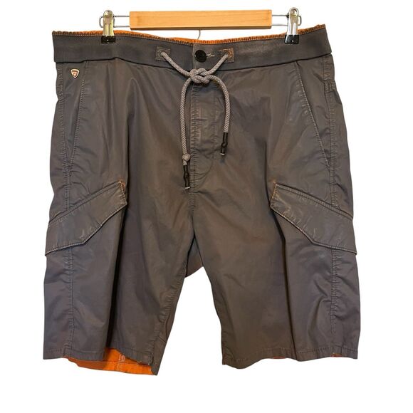 Stellson Mens Waxed Cargo Shorts Size L Gray Orange Acid Wash Switzerland Grunge - Picture 1 of 14
